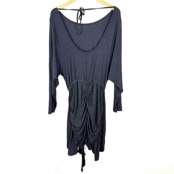 Free People Black Wrap Tie Waist Dolman Long Sleeve Knit Mini Dress - Picture 7 of 10